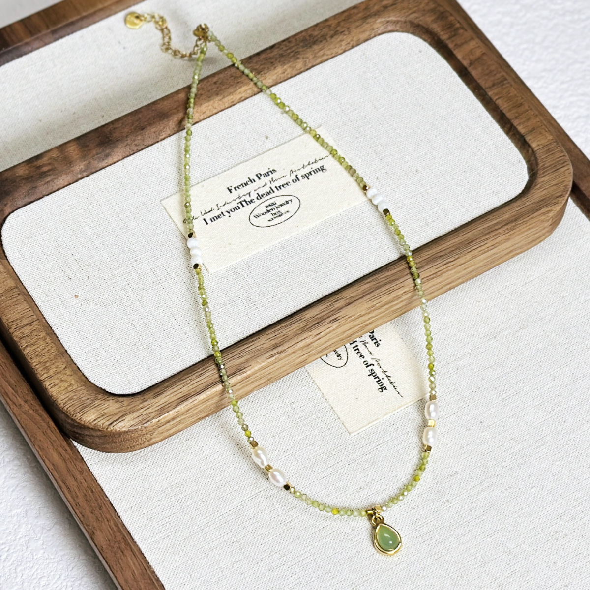 Simple Olive Green Zircon Crystal Beaded Necklace Ultra Fine Layering Simple Small Freshwater Pearl Necklace Women