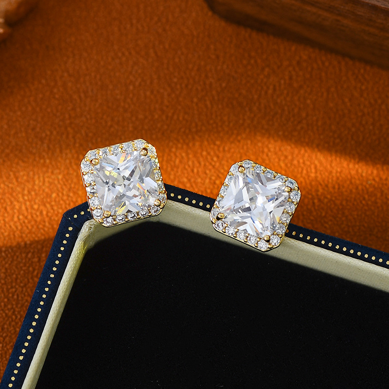 S925 silver needle ear studs women geometric sugar cube ear accessories commuter style ear drops