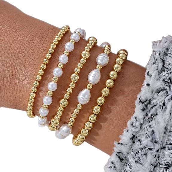 Pearl CC Bead Bracelet Multi-Layer Stacking Gold Bead Chain Women's Bracelet
