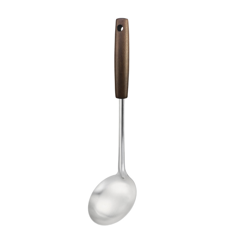 Stainless steel spatula with wooden handle, soup spoon, household kitchen anti-scalding cooking spatula, cooking utensil set