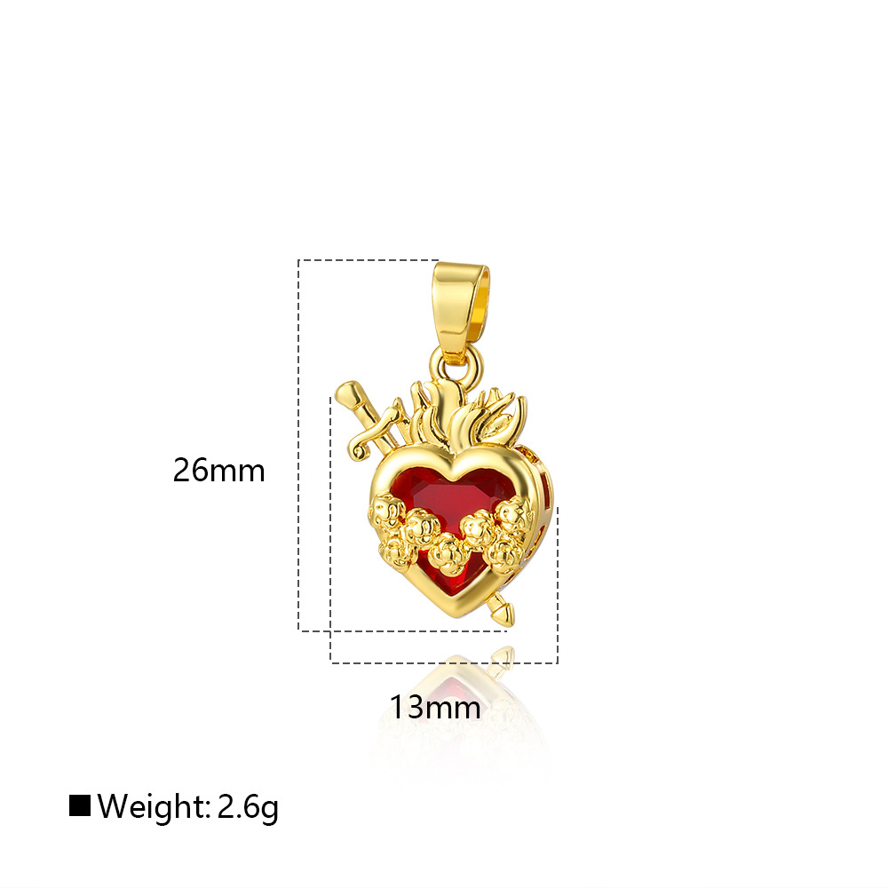 Red crown heart necklace pendant, copper O chain necklace pendant