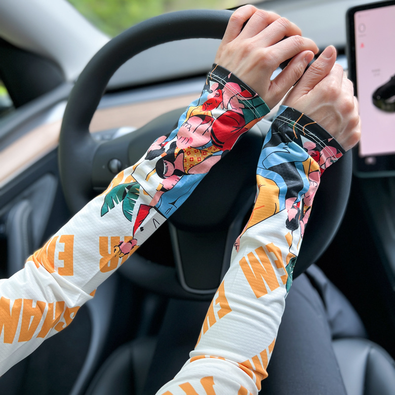 Summer driving riding motorcycle motorcycle fishing sun protection ice silk hand sleeve gloves men and women arm tattoo flower arm
