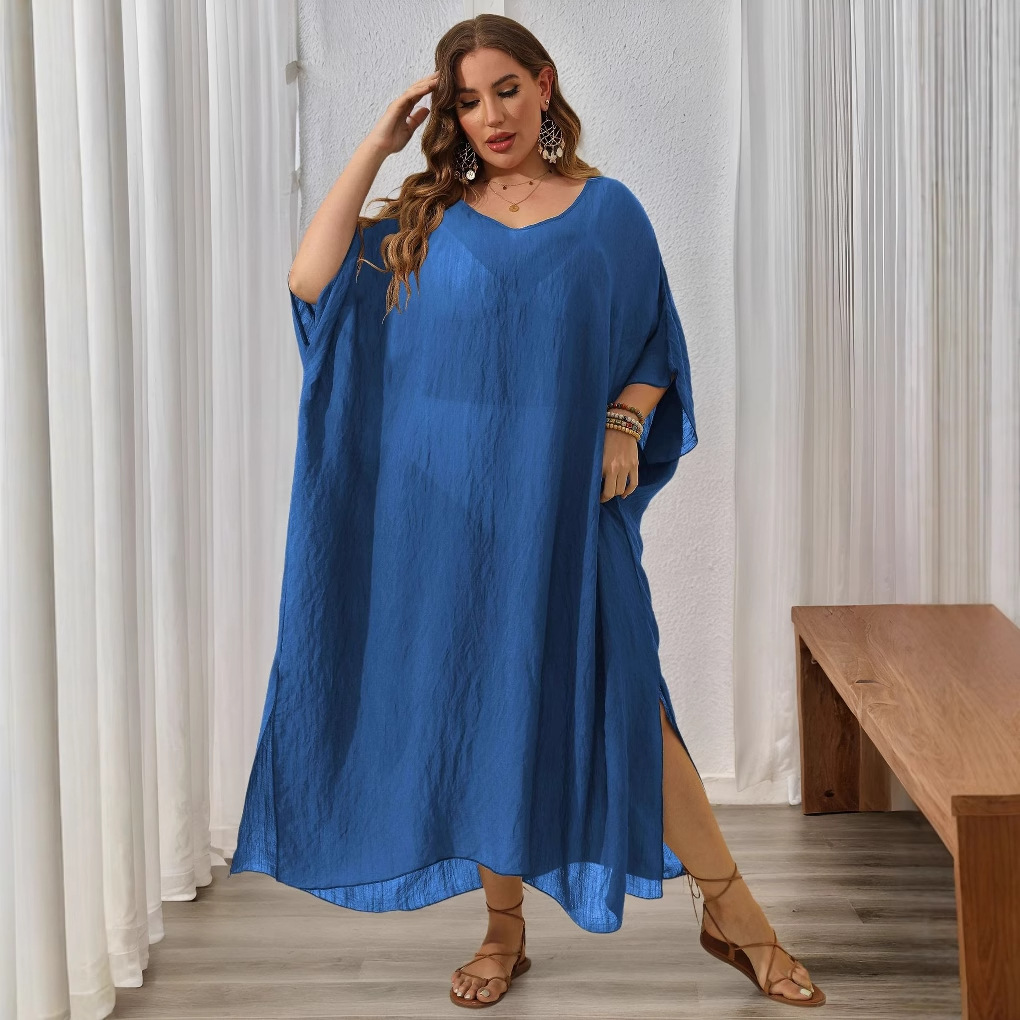 Women's Dress Plus Size Solid Color Loose Cover-Up Beach Vacation Split Floor-Length Dress