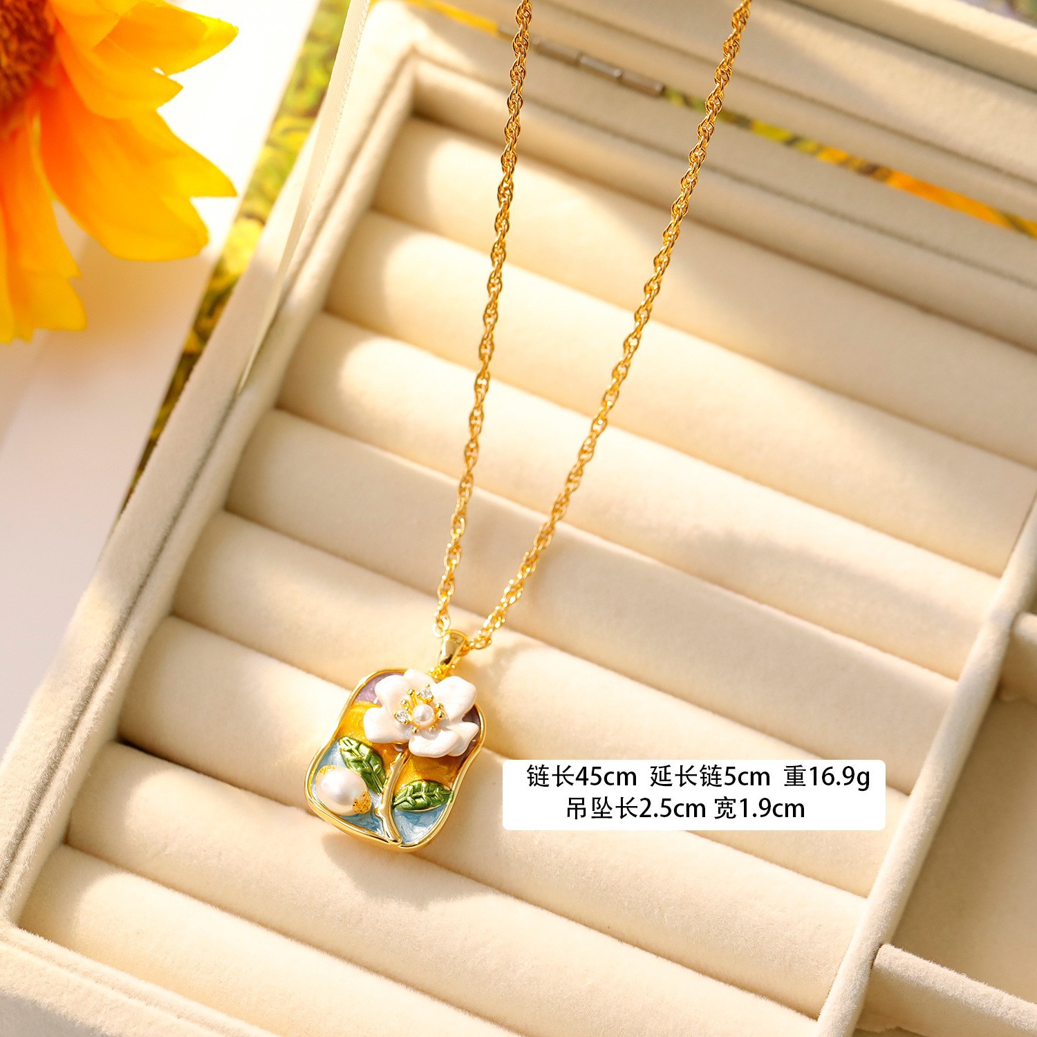 Monet Van Gogh Vintage Oil Painting Style Necklace Baroque Pearl Butterfly Petal Sweater Chain Pendant
