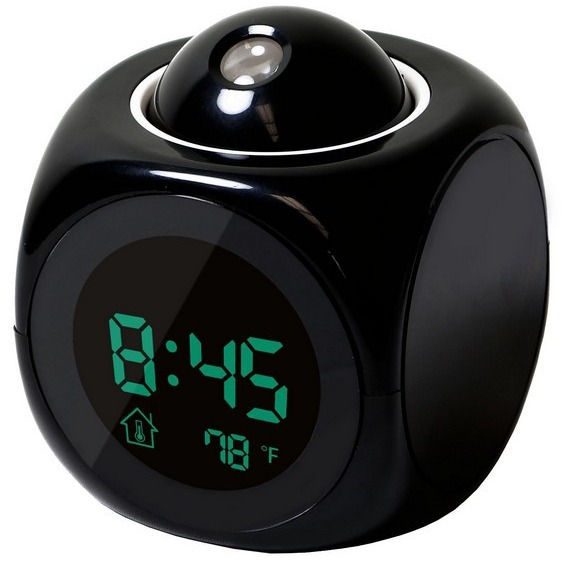 Multifunctional LED Projection Alarm Clock with English Voice Time Reporting, Square Design, Lazy Alarm, Bedroom Electronic Clock