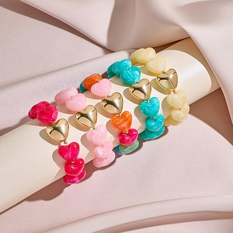 Multicolor Love Heart Acrylic Resin Beaded Bracelet Bohemian Style Women's Bracelet