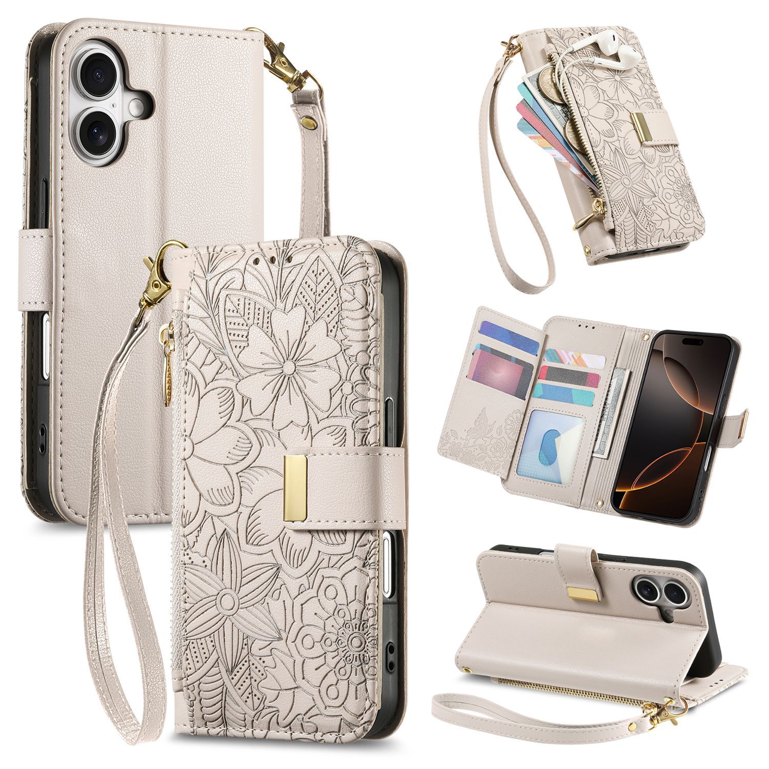 Elegant for iPhone18 flip phone leather case Apple 18 phone case flower and leaf 16 wallet 15 case