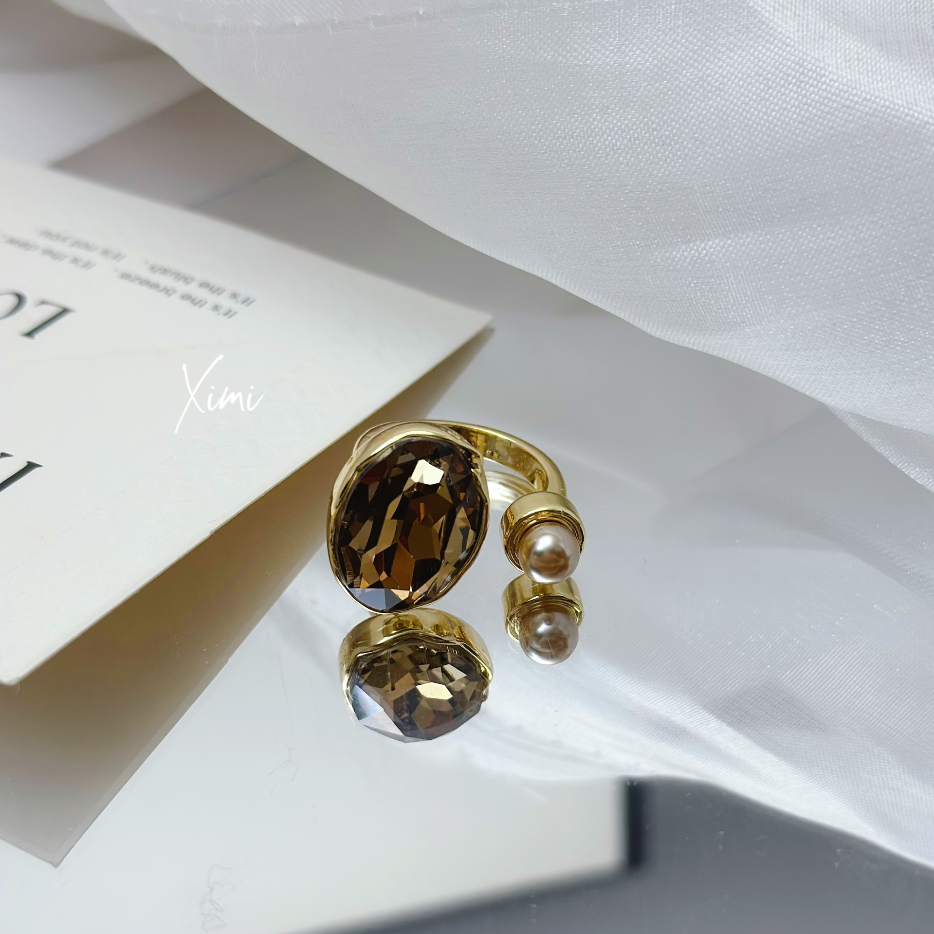New Exaggerated Crystal Oval Open Index Finger Ring for Women Band