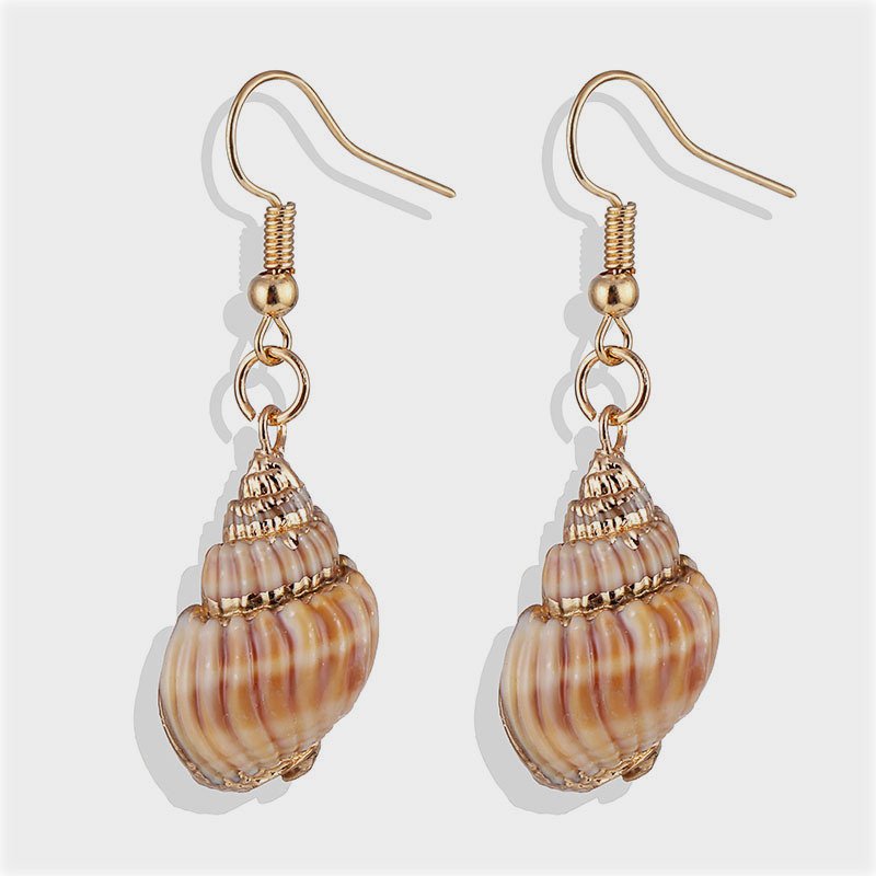 Natural Beach Shell Conch Gold-Plated Edge Earrings Bohemian Style Beach Conch Earrings