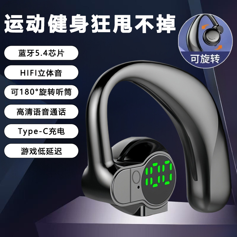 Bluetooth 5.4 Waterproof Wireless Earhook Noise Cancelling Earbuds Ultra Long Battery Life Bluetooth Earbuds Rotatable Stereo Sound S03