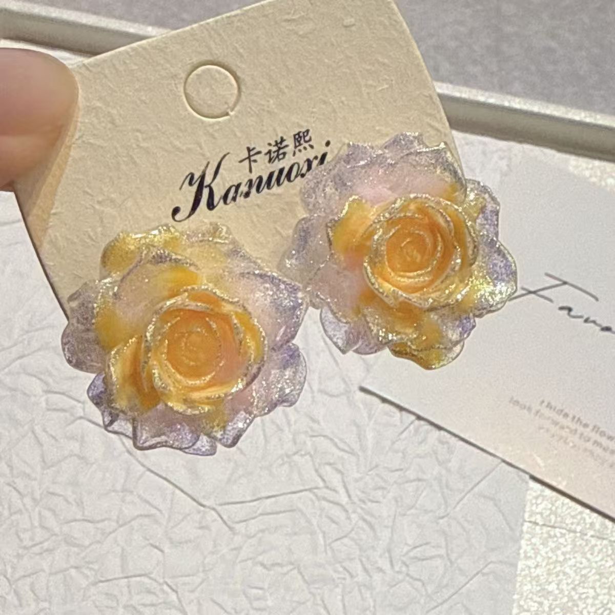 Rose Flowing Light Oil Painting Style Earrings Fine Gradient Rose Flower Stud Earrings Ear Accessories