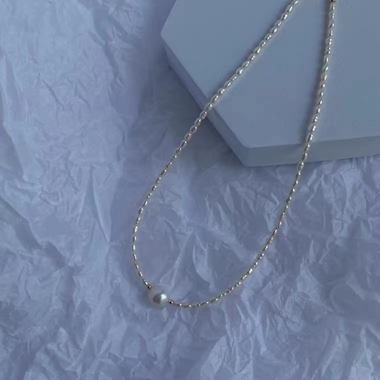 'Wrinkle' minimalist design natural freshwater pearl necklace colorful baroque millet niche锁骨链 for women