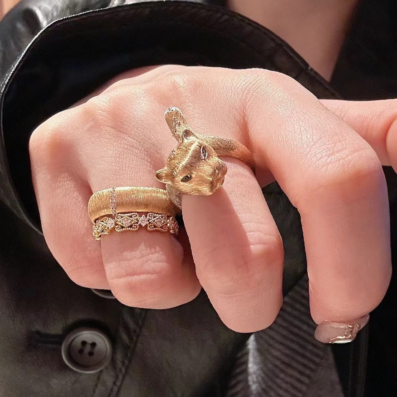 New Wealth Lucky Money Leopard Ring Gold Satin Wire Craft Leopard Ring