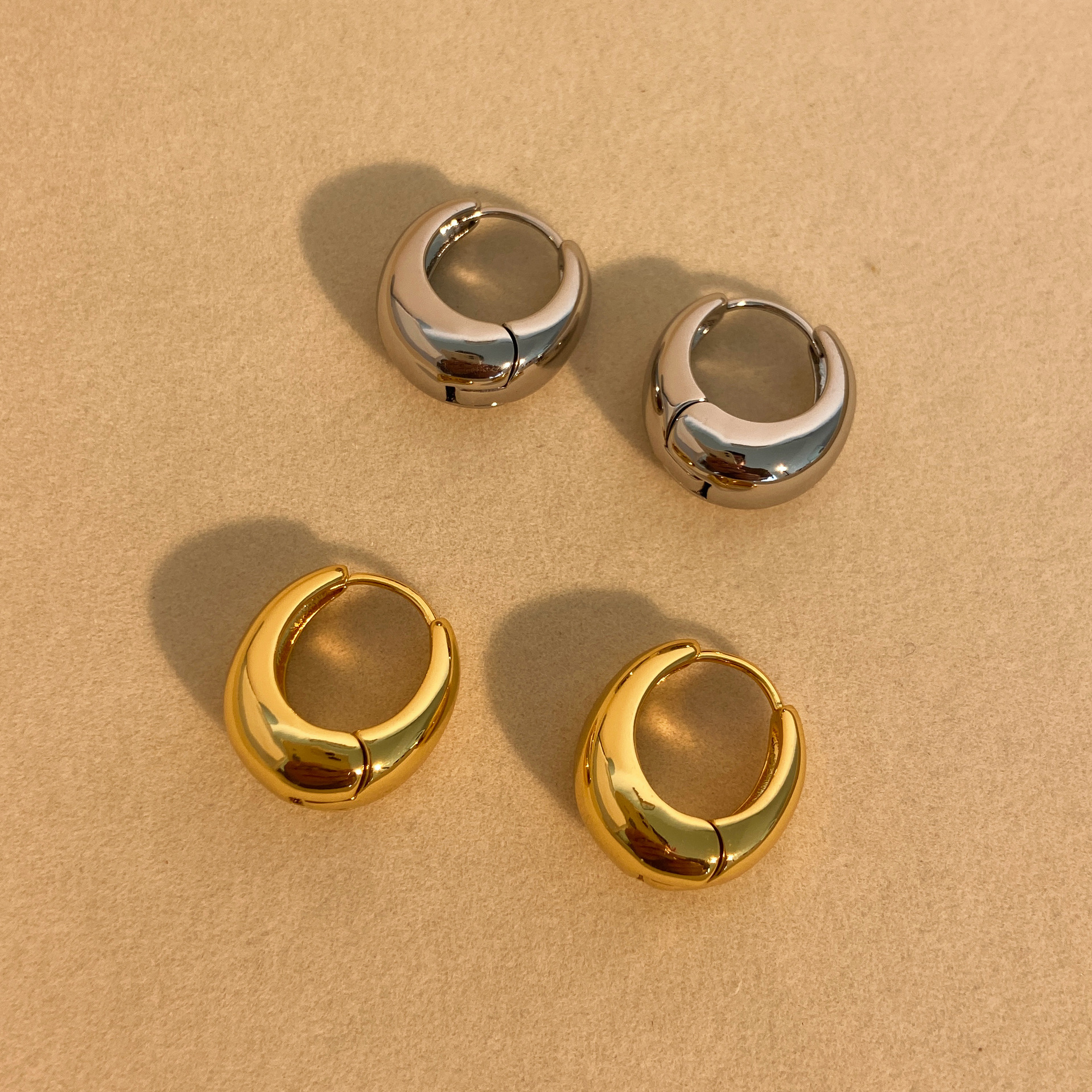 Celi earrings for women, gold circle copper plated 18k real gold circle ear clips, plain circle earrings