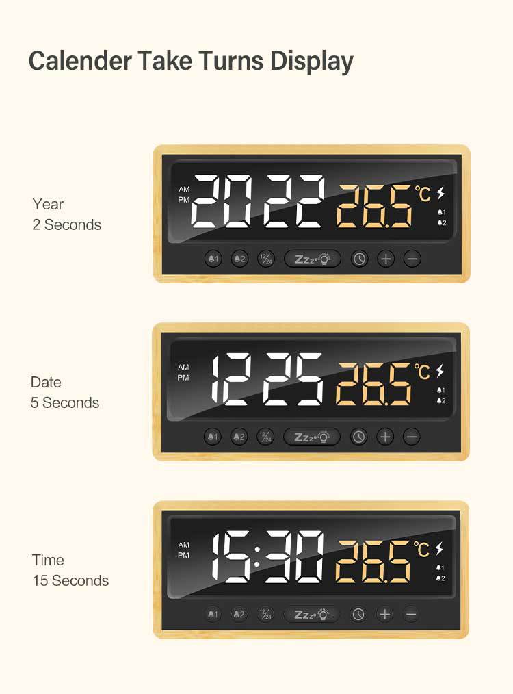 2024 New 3-in-1 15W Wireless Charger with Clock Alarm Temperature Display Wireless Charger