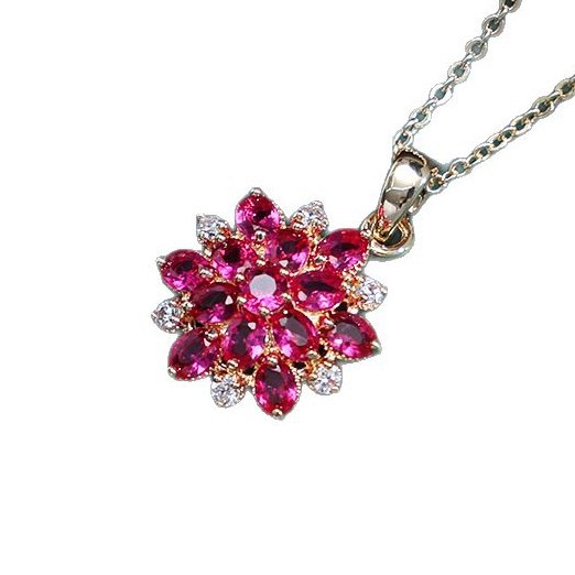 Red Corundum Three-Dimensional Flower Pendant Necklace Women's Synthetic Ruby Gold-Plated Collarbone Chain