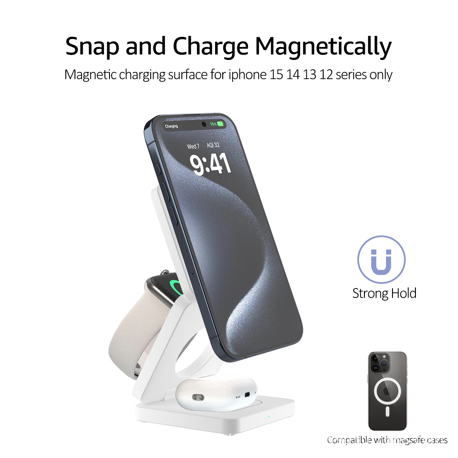 iw30Pro-Qi Version 3-in-1 Foldable Wireless Charger for iPhone, Earphones, Watch, and
