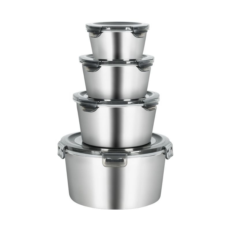 316 stainless steel food container, food-grade round lunch box, picnic box, fruit bento box, sealed with lid bowl, takeaway