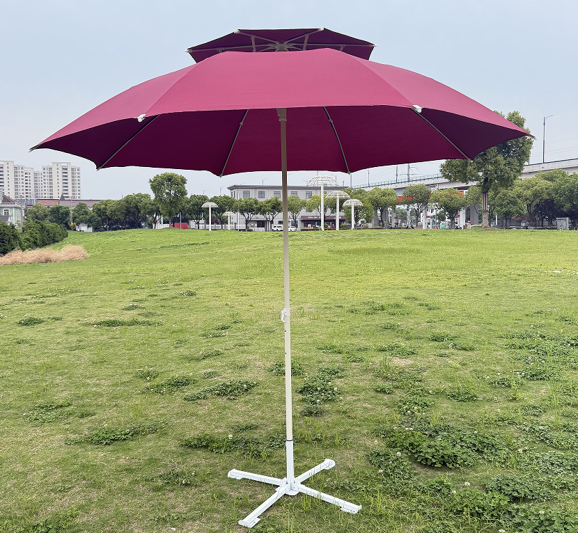 Outdoor 3m center pole umbrella, courtyard umbrella, double-layer fiber wind-resistant umbrella, double-bone fiber beach umbrella