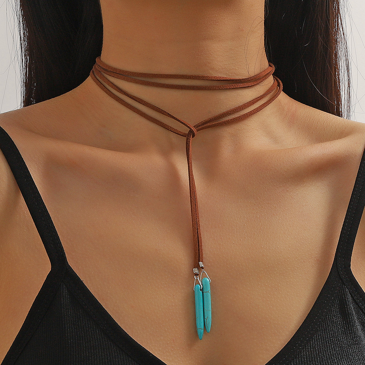 Bohemian ethnic style autumn winter jewelry turquoise pendant long sweater chain