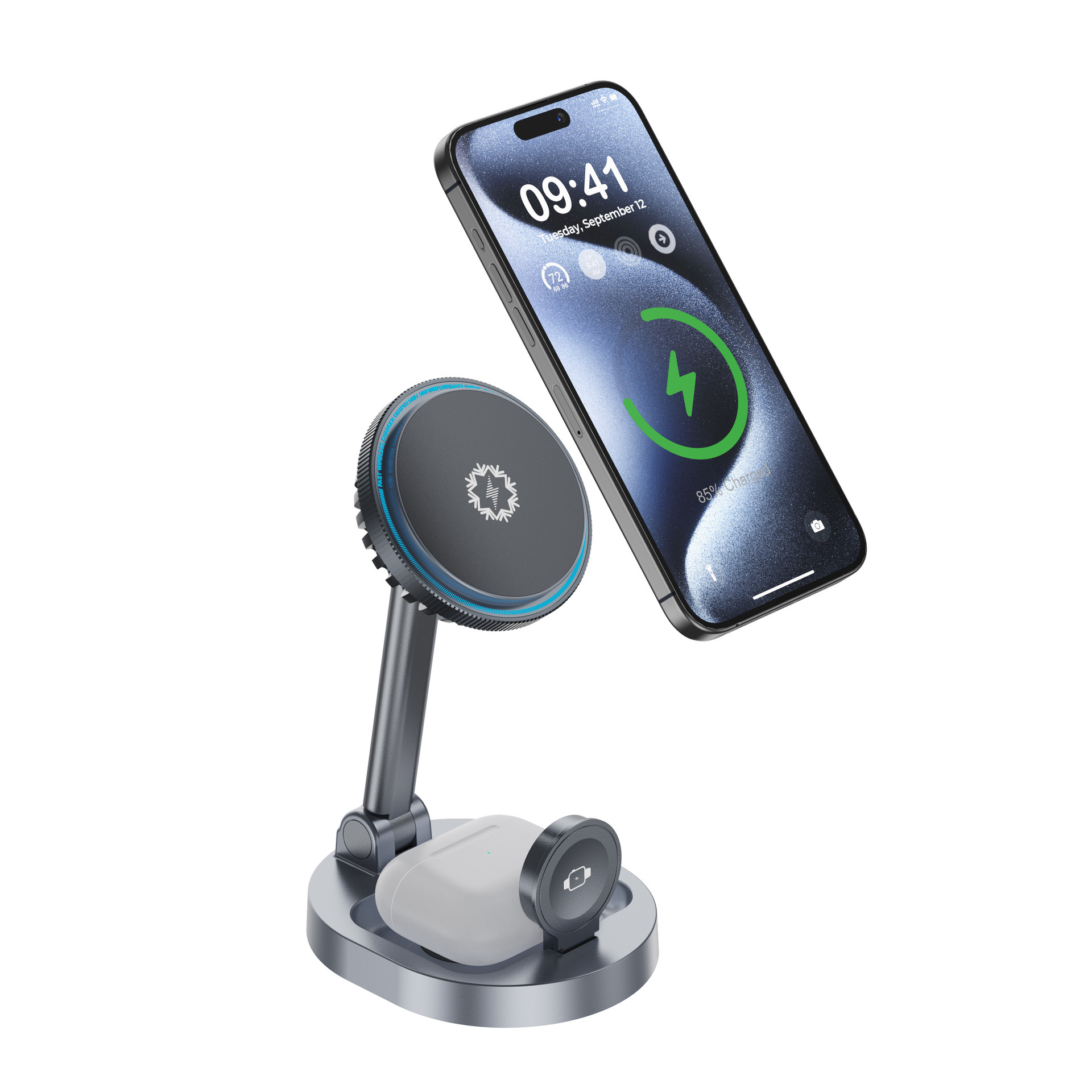 New multi-function semiconductor magnetic three-in-one wireless charger for phone cooling charging base