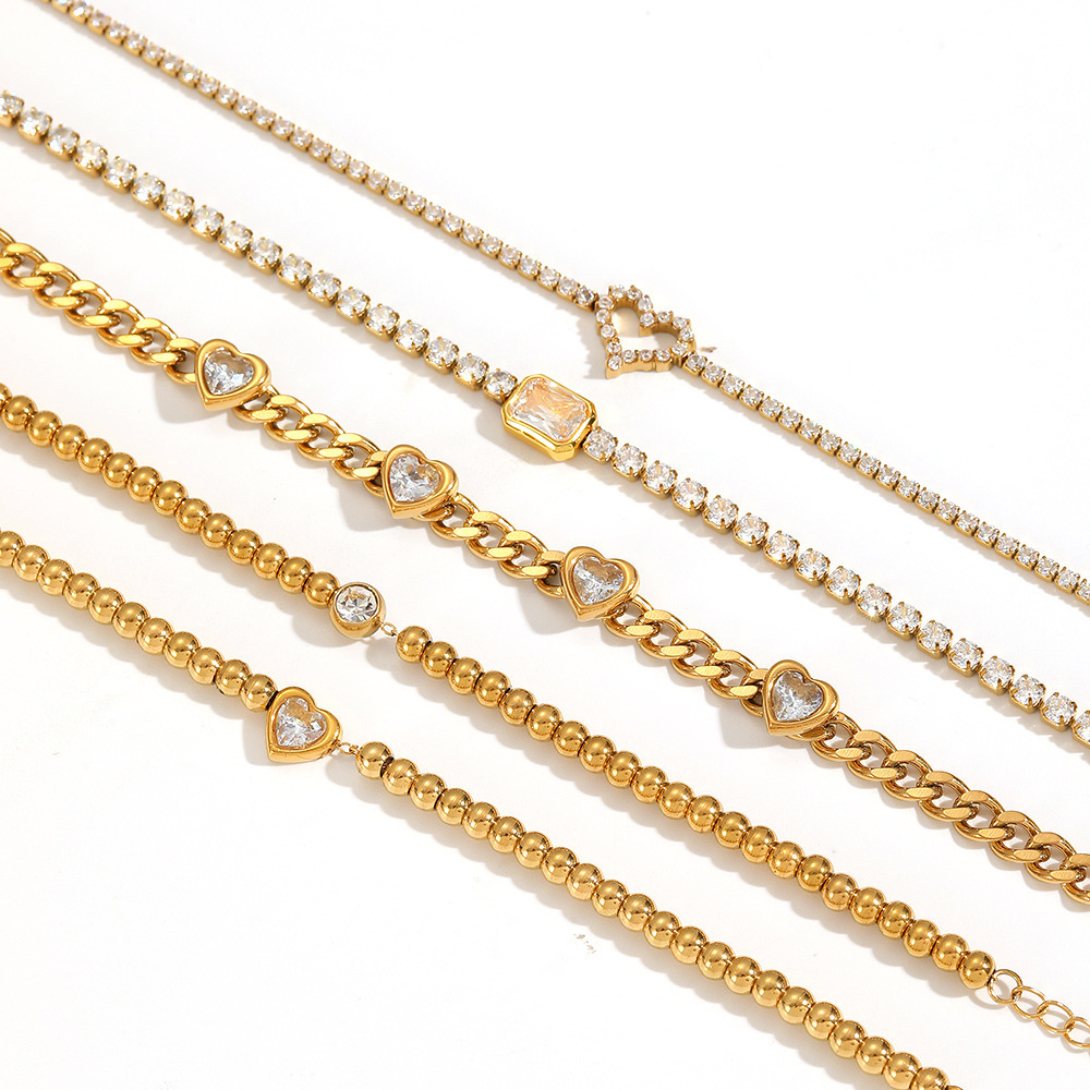 Full diamond stainless steel bracelet love tennis chain zircon row drill titanium steel bangle 18k gold