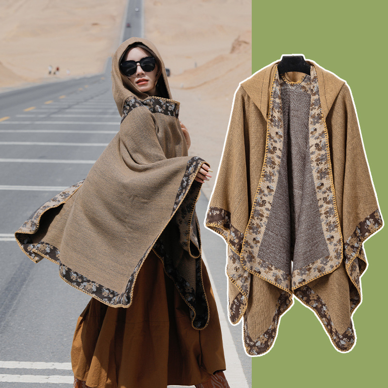 Xinjiang Tibet Travel Photo Ethnic Style Shawl Grassland Hooded Scarf Cape Yunnan Outer Cardigan Cape Women
