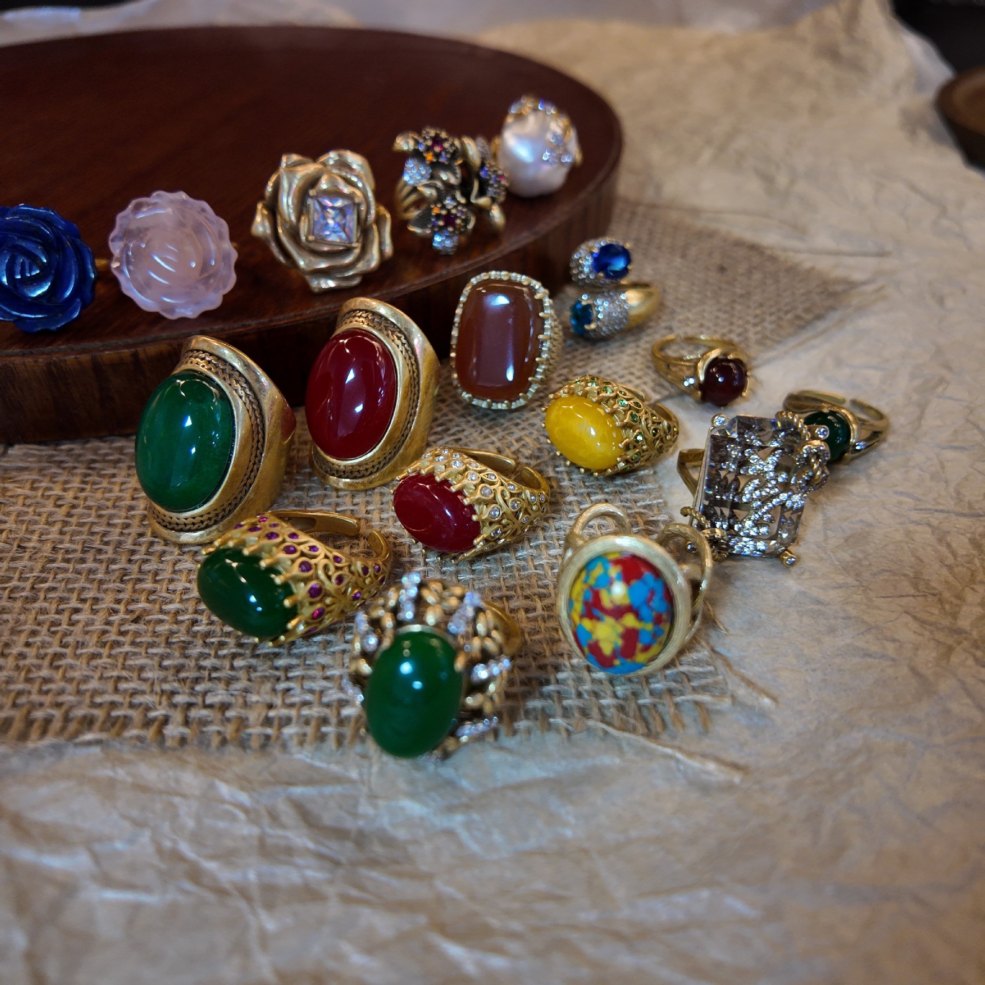 Vintage accessories brass inlaid baroque natural stone bud ring 2025