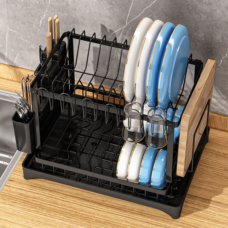 Kitchen dish rack drain rack storage rack countertop bowl plate chopstick storage rack with cup holder dish rack
