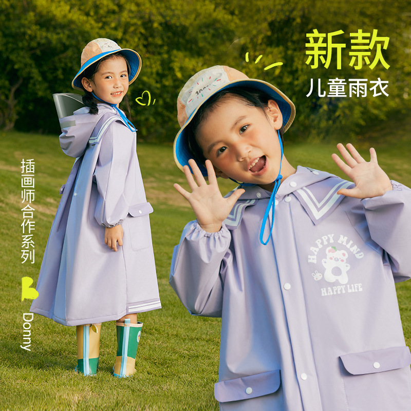 Children Raincoat Kindergarten Boys Girls School with Backpack Position Anti