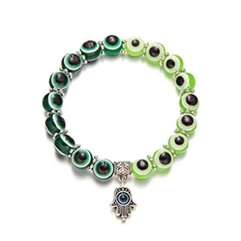 Resin Round Bead Evil Eye Beaded Bracelet Hand of Fatima Pendant Bracelet