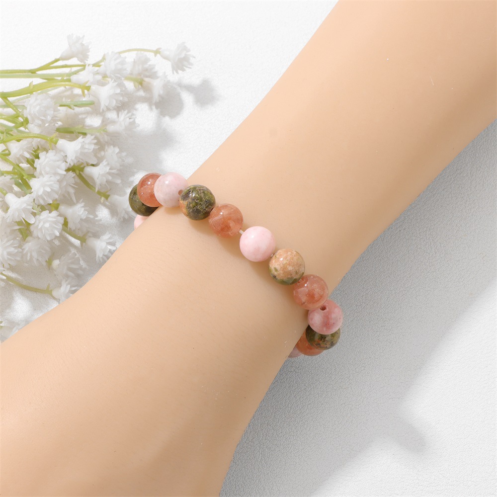 Twelve-month flower bracelet 8mm stone beads amethyst elastic unisex bracelet