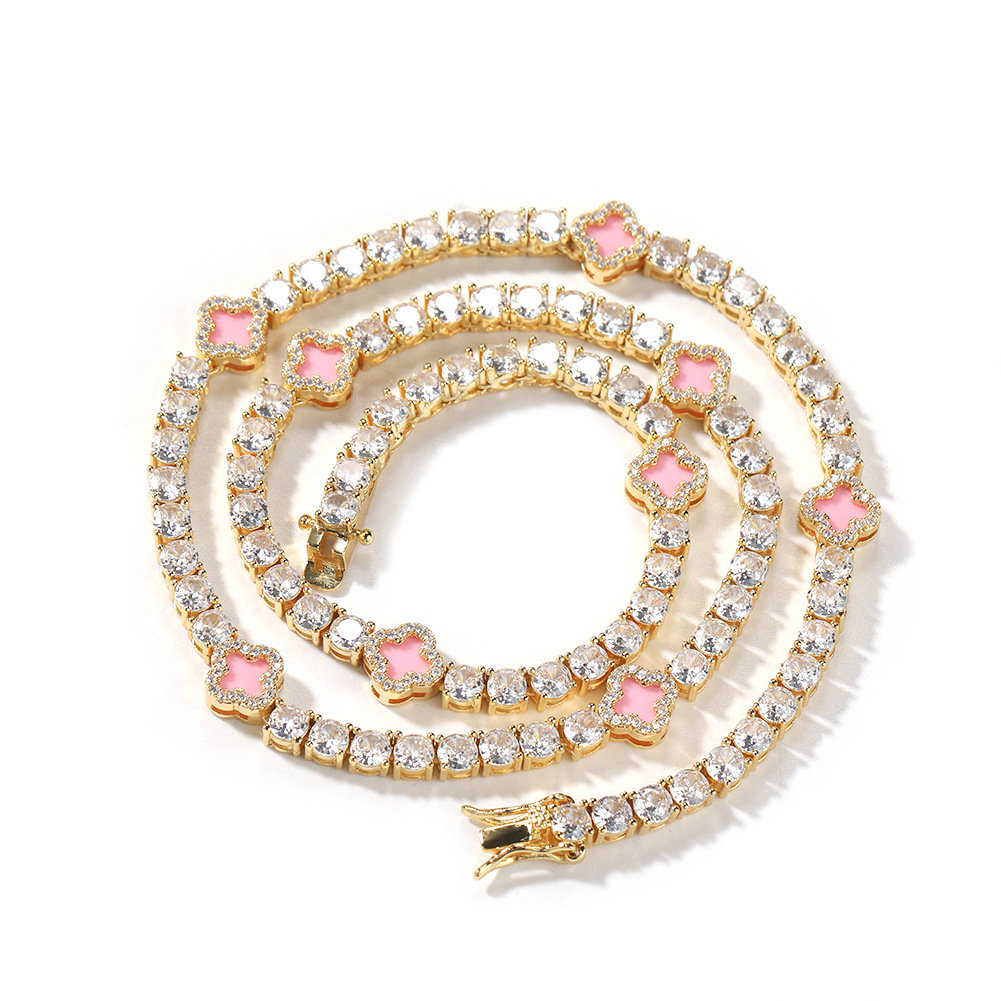Four-Leaf Clover Diamond Tennis Chain Necklace Women Delicate Collarbone Chain Accessories Summer New