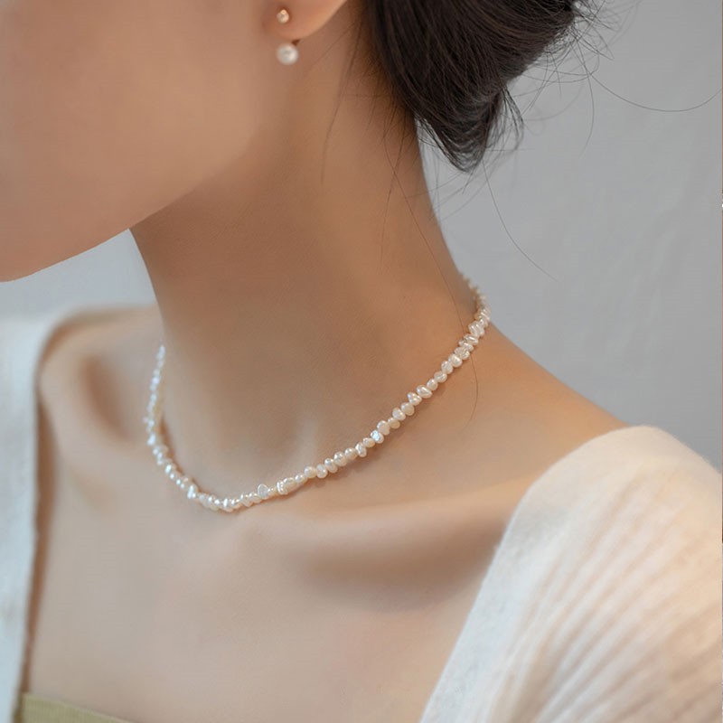 Natural baroque small irregular freshwater pearl necklace for women, elegant collarbone chain, neck chain