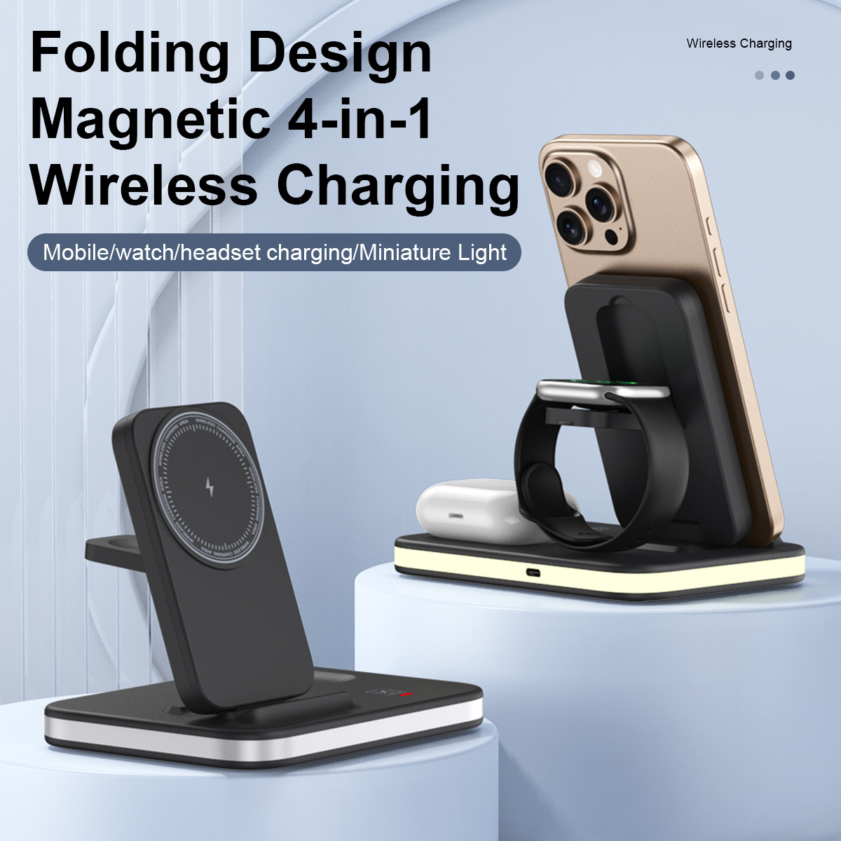 Magnetic folding three-in-one wireless charger phone stand multi-functional for Apple 16 phone wireless charging