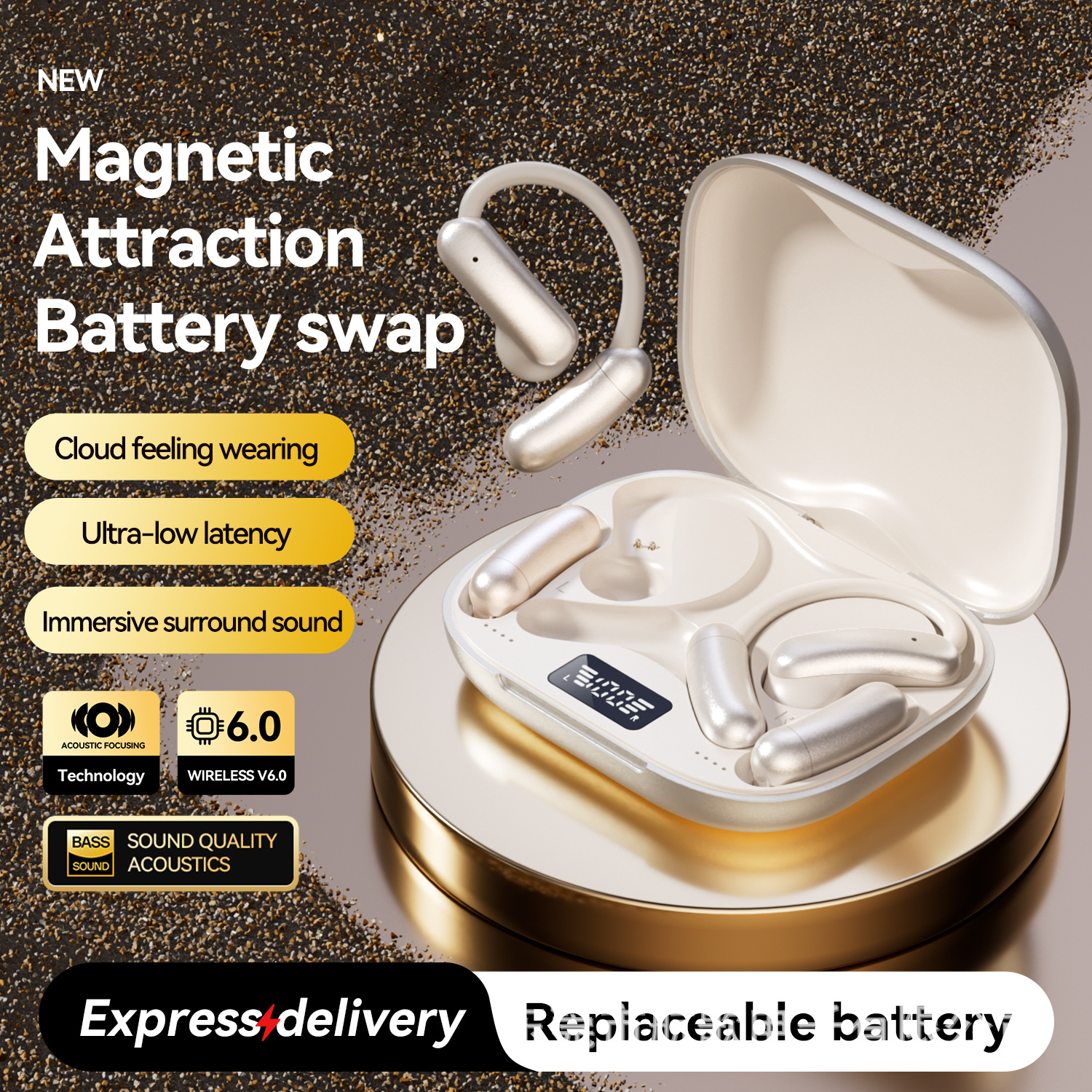 Detachable replaceable battery Bluetooth earphones M143 wireless OWS ear-hook earphones open large battery long battery life earphones