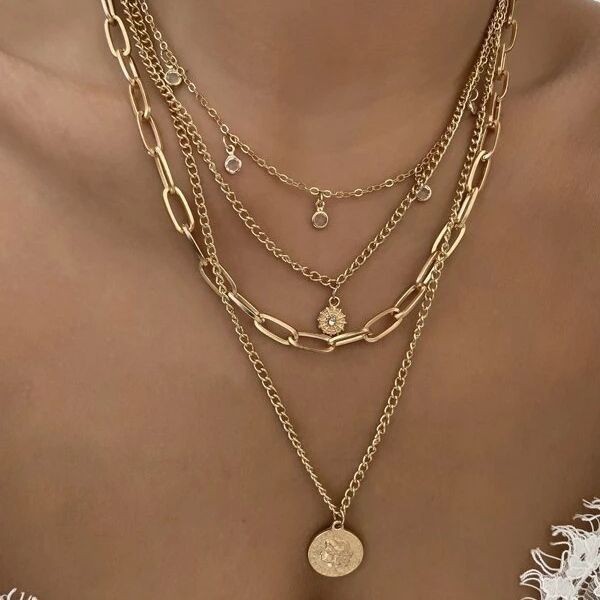 Multi-Layer Layered Gold Coin Necklace Medusa Head Coin Choker Hip Hop Style Necklace