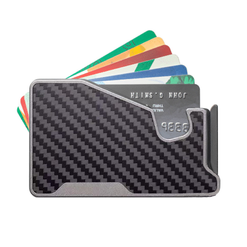 Magnetic Card Holder for Apple Android Phone Aluminum Alloy Card Case Auto Pop-Up Carbon Fiber Metal Card Clip