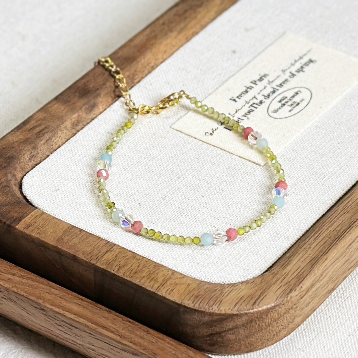 Natural Pearl Green Zircon Crystal Bracelet Women Rose Stone Fresh Sweet Beaded Bracelet Simple