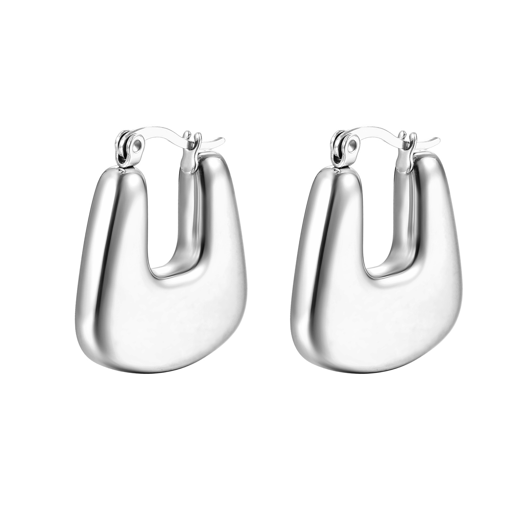 Round stainless steel hollow earrings, oval for women, electroplated 18K earrings earrings