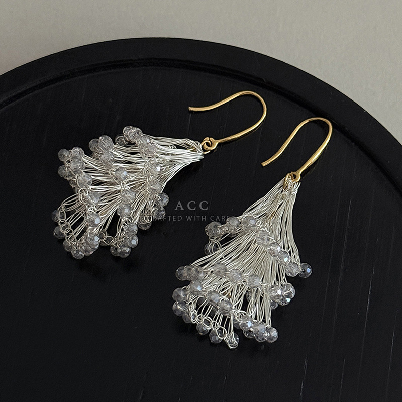 Gentle Fan-Shaped Crystal Tassel Earrings for Women Starry Sparkling Dreamy Earrings