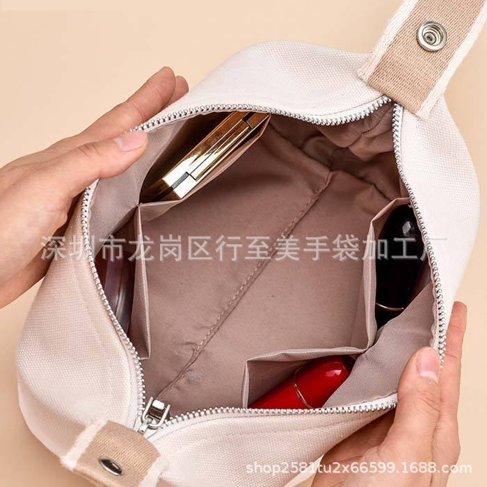 Custom design logo printing plain color organizer zipper cotton canvas bag bathroom travel makeup bag