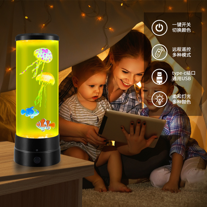Large jellyfish fish LED night light atmosphere colorful lamp home decoration remote control desk lamp