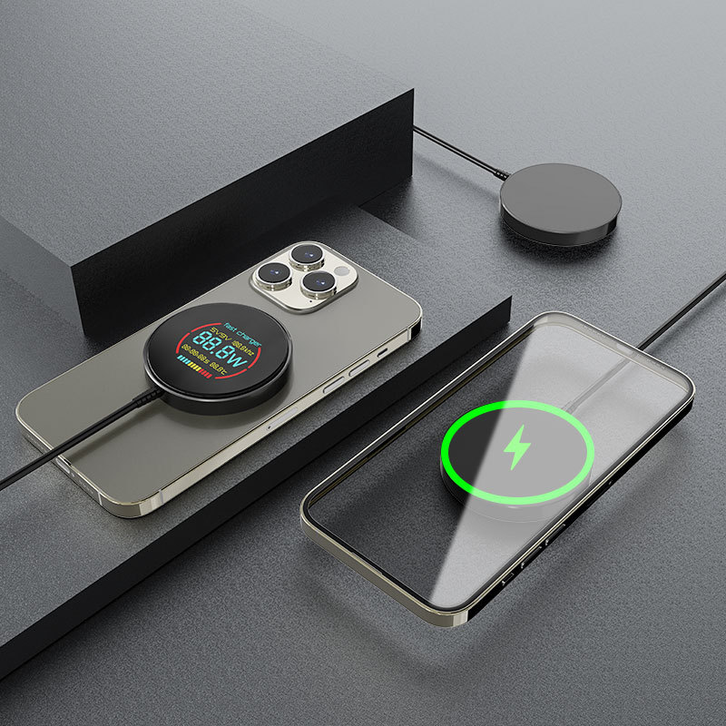 C50 digital color screen wireless charger for Apple phone magnetic wireless charger digital display wireless charger
