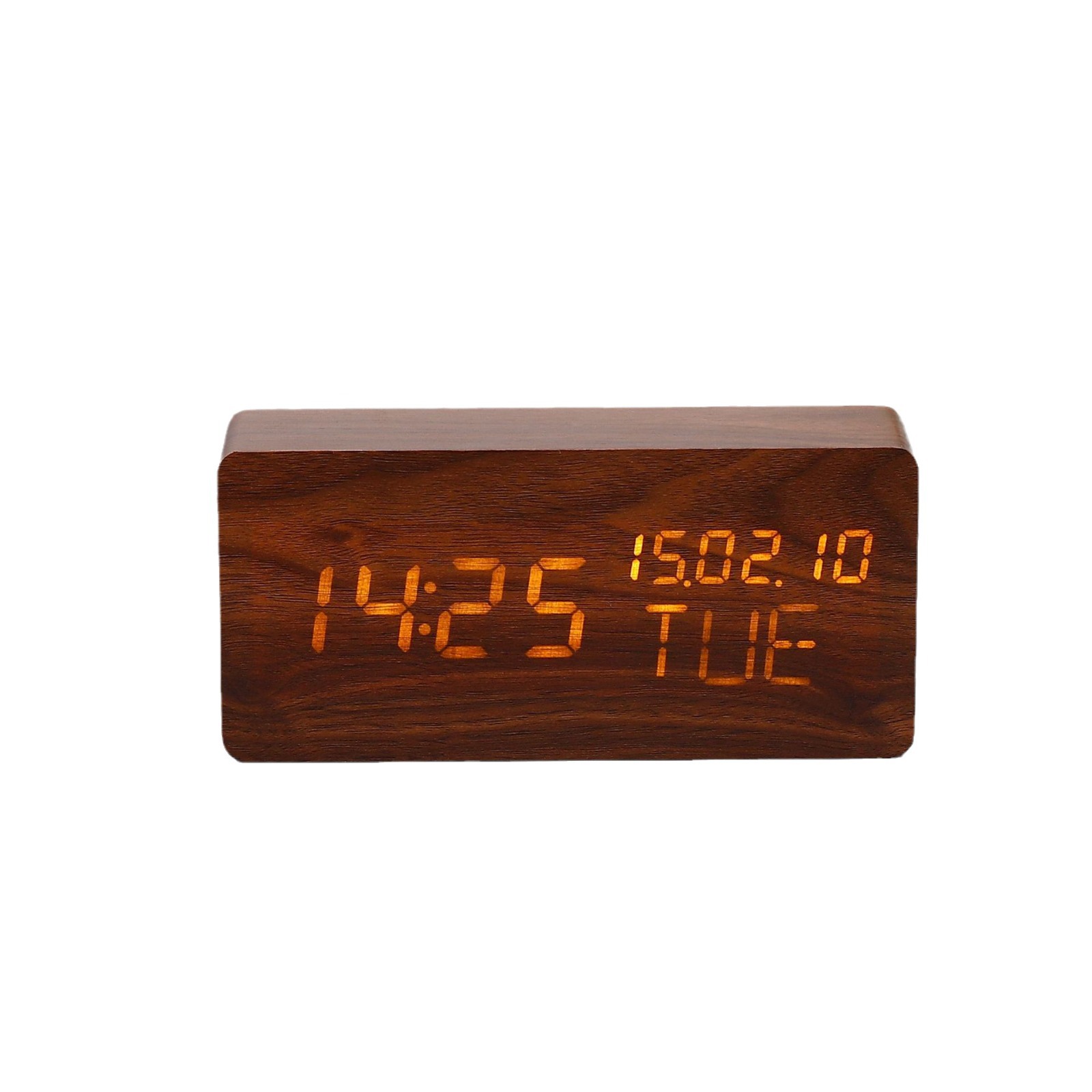 Rectangular perpetual calendar wooden clock desktop LED electronic voice-controlled wooden clock, student wake-up clock