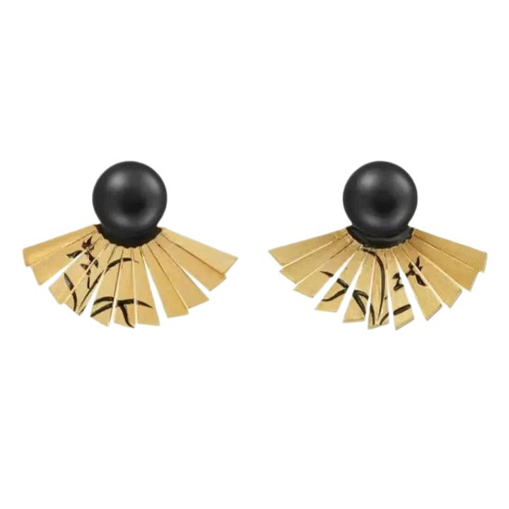 New Chinese-style fan-shaped branch earrings for women national style gold earrings wedding ear accessories stud earrings