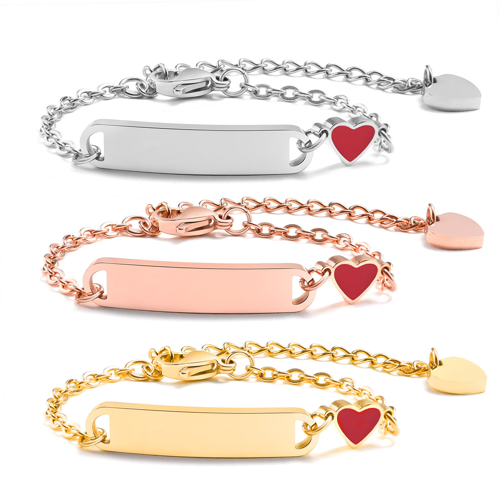 Women's Stainless Steel Bracelet Children's Blank Curved Plate Heart Titanium Steel Epoxy Bracelet Engravable DIY Huanmu
