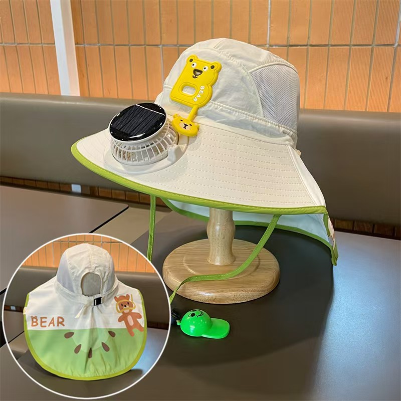 Solar Fan Children's Hat, Summer Thin Sun Protection, Wide Brim, Cape Hat, Boys and Girls, Hollow Top Hat