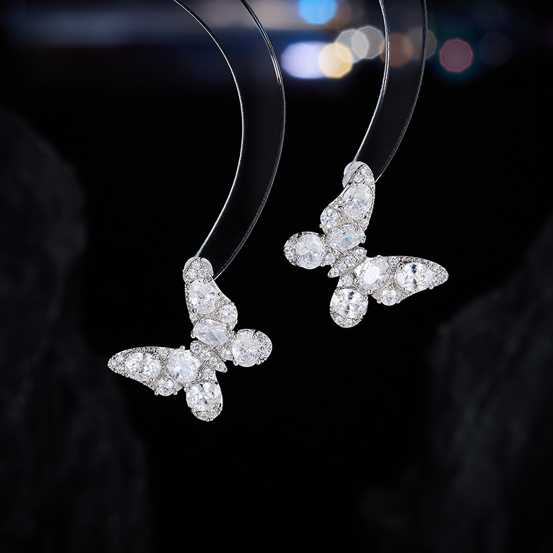 Heavy Craft Earrings Color Zircon Earrings for Women s925 Silver Needle Delicate Butterfly Earrings