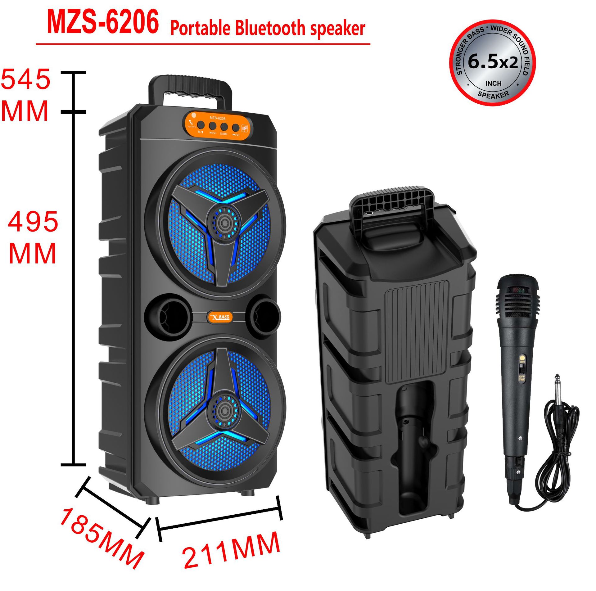 New portable dance dual 6.5-inch RGB loud volume high sound quality USB Bluetooth speaker